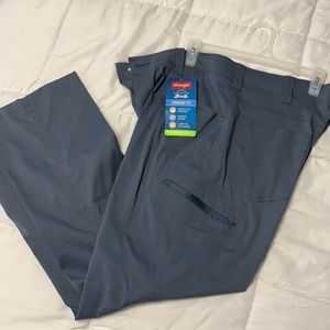Two pairs (black and gray) Wrangler Straight Fit Performance pants.